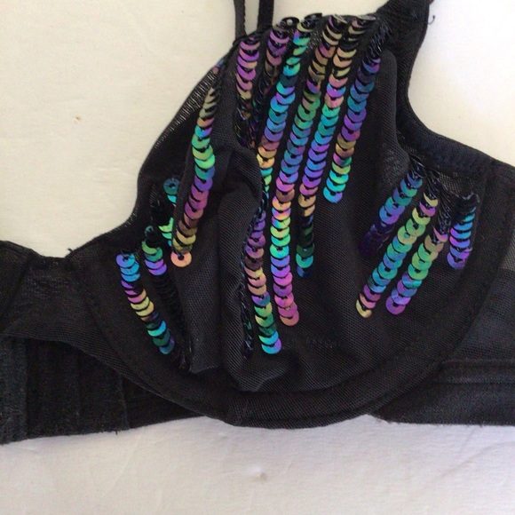 VICTORIAS SECRET BODY BY VICTORIA BLACK SEQUINED DEMI PUSH UP BRA SIZE 34A - Picture 3 of 12